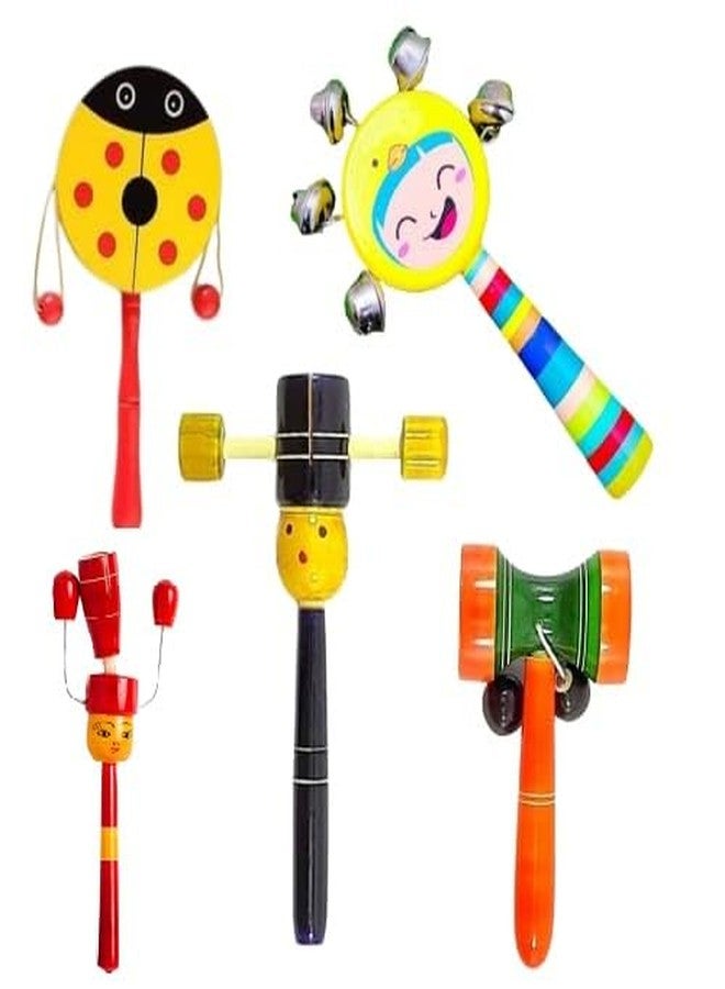Little Mind Wooden rattles for Baby, Infants, New Born Babies Toys, Kids (0 to 12 Month) - Set of 6 pcs - Multicolor - Discover Sounds, develops Sensory Skills - Image 1